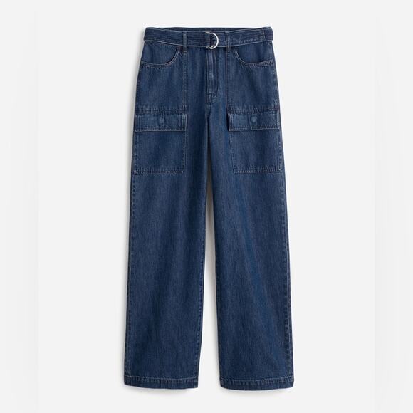 Madewell Belted Wide-Leg Cargo jeans in Marlberry Wash Denim Women’s Size 27 NWT - Picture 4 of 14